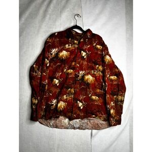 North River Outfitters Mens XXL Wildlife Moose Caribou Print Cotton Button Down